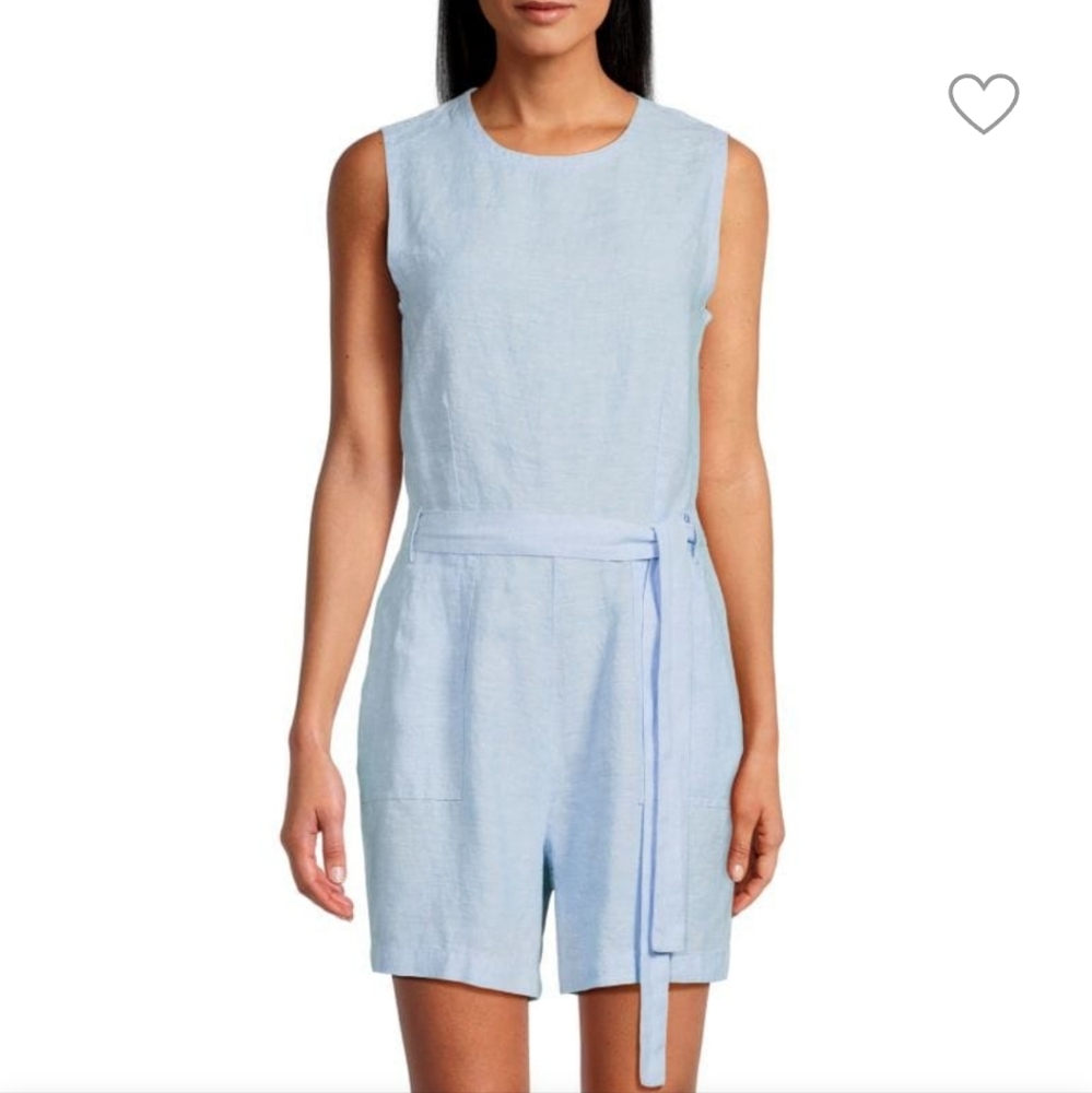 Saks Fifth AvenueRoundneck Belted 100% Linen Romper